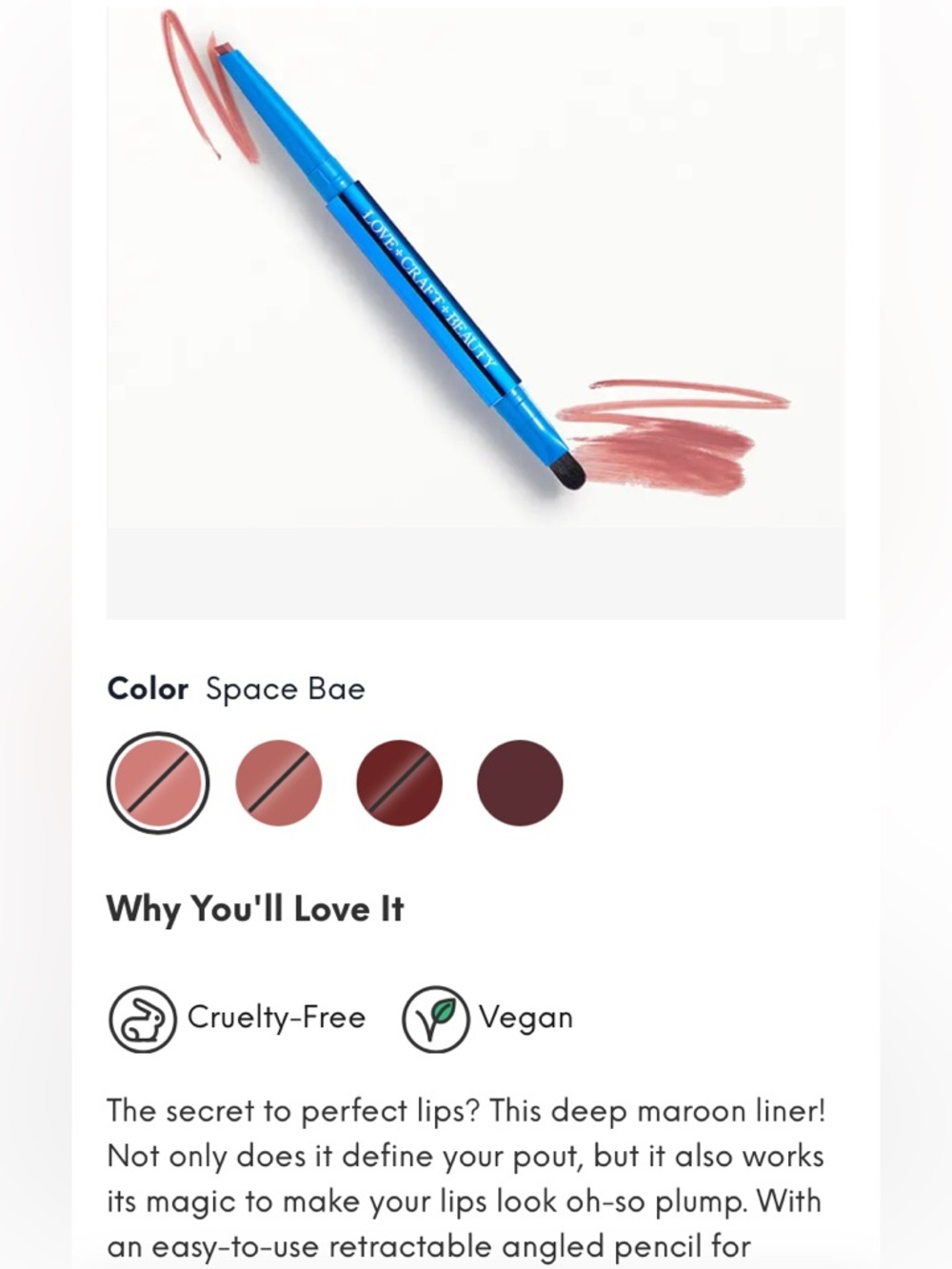 LOVE+CRAFT+BEAUTY Lip Liner with built in lip brush in 3 AVAILABLE SHADES! NEW!